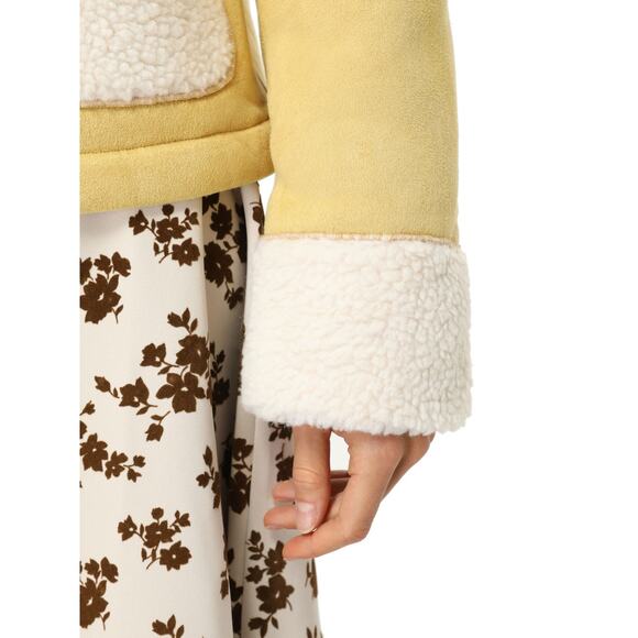 CIDER Faux Sherpa Patchwork Oversized Yellow Jacket - Picture 5 of 12